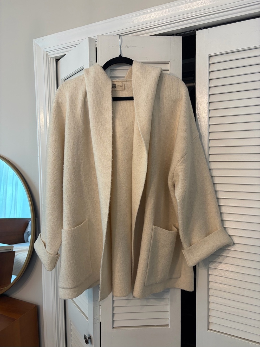 Look By M Cozy Open-Front Hooded Cardigan in Cream